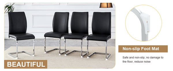 English Elm Table Set With Hourglass-Shaped Round Table & 4 Ergonomic Black Pu Chairs For Modern Dining Spaces W1151S03535-GIGA