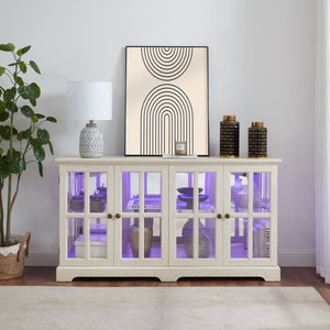 English Elm Led Curio Display Cabinet With Bluetooth Lighting - Antique White Showcase For Collectibles & Décor W1758P387894