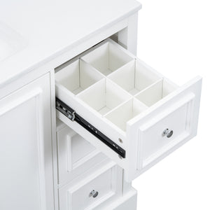 English Elm 36'' Transitional Bathroom Vanity with Ceramic Sink, Solid Wood Frame, Adjustable U-Shelf & Soft-Close Doors White N729P292966K