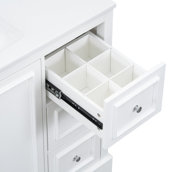 English Elm 36'' Transitional Bathroom Vanity with Ceramic Sink, Solid Wood Frame, Adjustable U-Shelf & Soft-Close Doors White N729P292966K