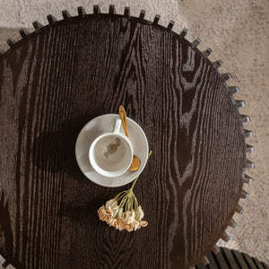 English Elm Vintage Round Nesting Coffee Tables Set of 2 — Textured Cylindrical Wood Accent Tables, Sturdy 110lb Capacity, No-Assembly Dark Brown W757P264674