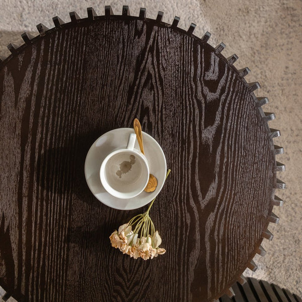 English Elm Vintage Round Nesting Coffee Tables Set of 2 — Textured Cylindrical Wood Accent Tables, Sturdy 110lb Capacity, No-Assembly Dark Brown W757P264674