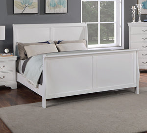 English Elm Modern French Inspired Full Sleigh Bed White Finish Curved Panels Elegant Bedroom Frame B011S01138