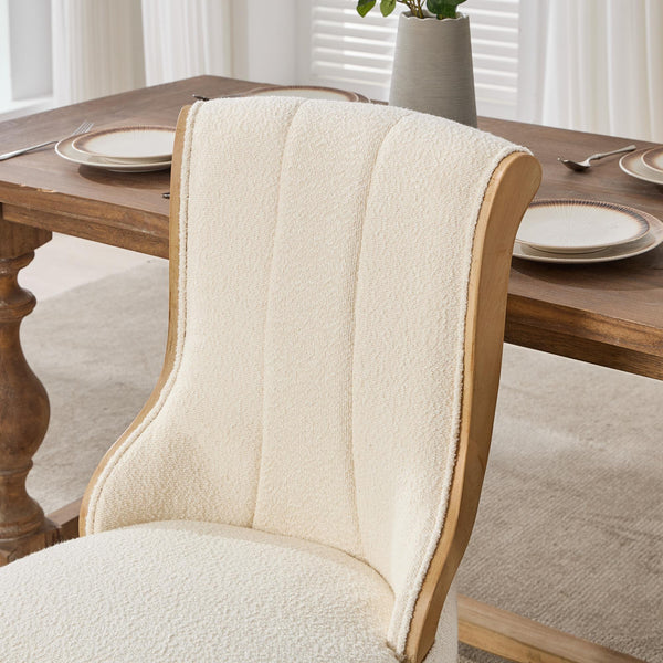 English Elm Snow velvet dining chair with plush breathable upholstery, mid-century wood trim and sculpted legs comfort and style Beige W1143P332691