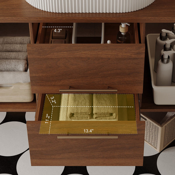 English Elm Modern 39.4" Wall-Mounted Floating Vanity With Oval Sink, Soft-Close Drawers & Open Shelf Storage W3136S00028