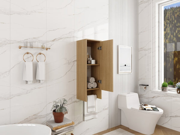 English Elm 12 Inch Wall Mounted Oak Storage Cabinet Soft Close Door for Bathroom or Study W1972P457945