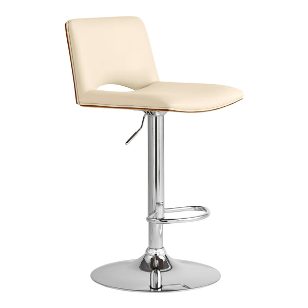 English Elm Xienna Adjustable Swivel Faux Leather Bar Stool with Walnut Back, Chrome Base, Ergonomic Comfort Cream B2736P268607