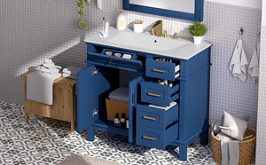 English Elm 36" Blue Modern Bathroom Vanity with Ceramic Sink, Solid Wood+MDF, Soft-Close Doors, 4 Drawers, Compact Elegance for Small Spaces N729P253935C