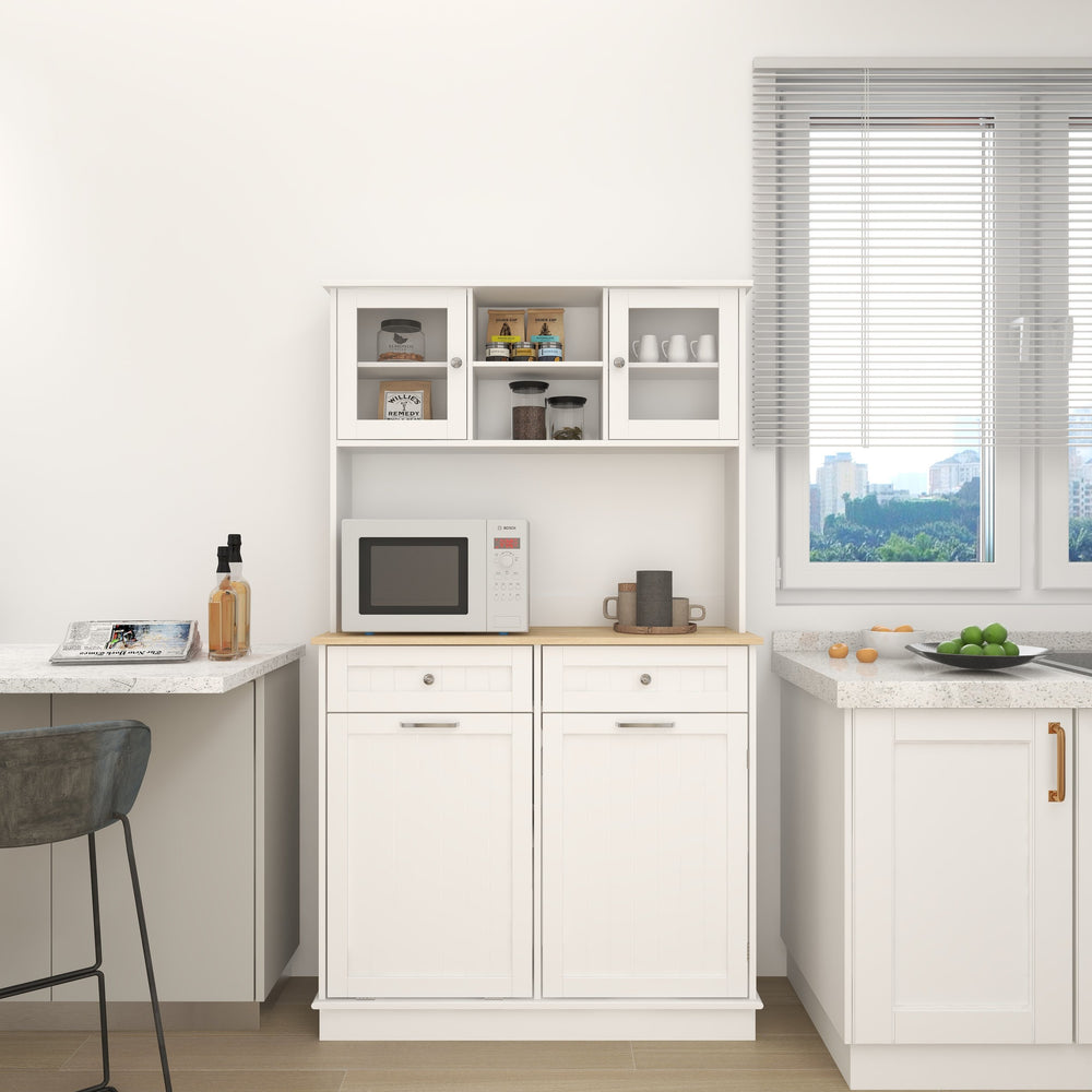 English Elm 67.7" Tall Kitchen Trash Can Storage Cabinet with Tilt-Out Bin, 3 Adjustable Shelves, 2 Drawers, White W282P182326