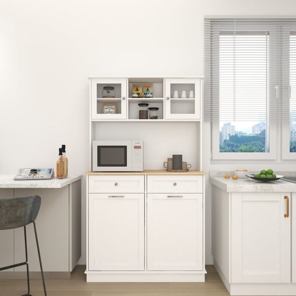English Elm 67.7" Tall Kitchen Trash Can Storage Cabinet with Tilt-Out Bin, 3 Adjustable Shelves, 2 Drawers, White W282P182326