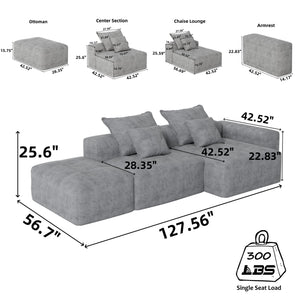 English Elm Modern Modular Sectional Sofa Set In Sparkling Chenille - 4-Piece Diy Design With Ottoman & Pillows W1885S00056