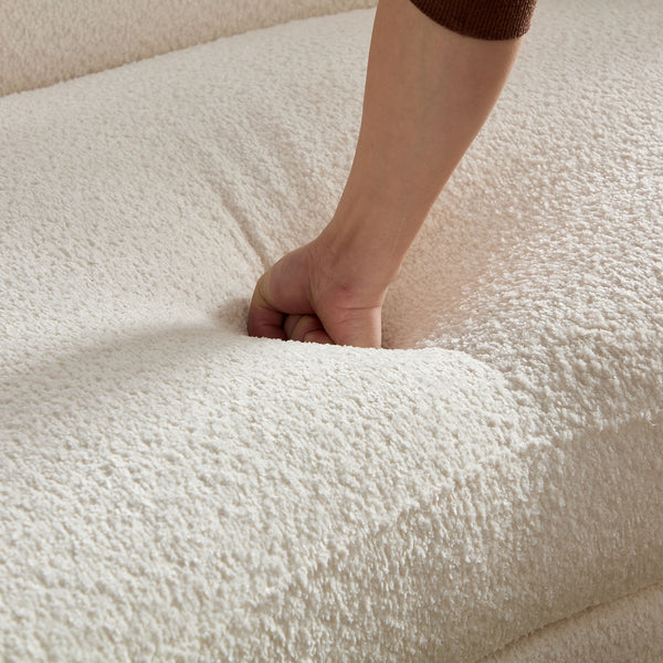 English Elm Classic Curved Tight Back Sofa Bouclé Beige Modular Sectional Couch with 4 Plush Foam Pillows, 95" W3208S00009