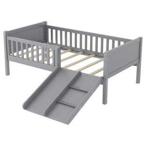 English Elm Twin Low Loft Bed for Kids with Slide Climbing Structure and Movable Bookshelf W2593P457237
