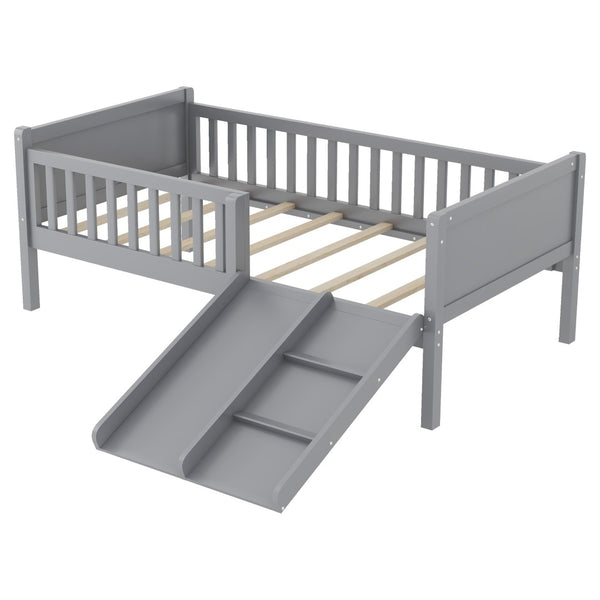 English Elm Twin Low Loft Bed for Kids with Slide Climbing Structure and Movable Bookshelf W2593P457237
