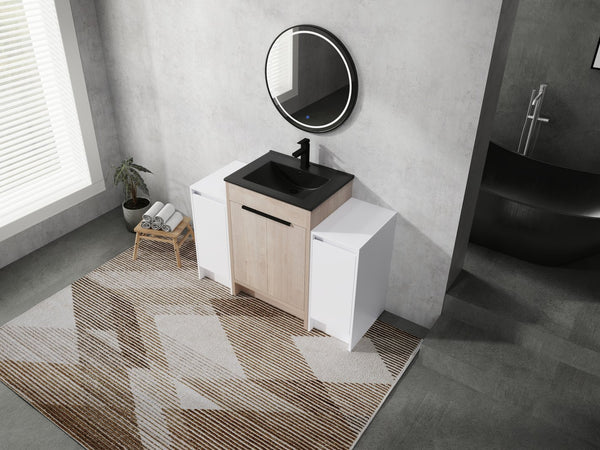 English Elm 48 Inch Freestanding Bathroom Vanity With Black Ceramic Sink, Soft-Close Doors & Ample Storage W999S00313