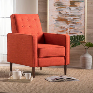 English Elm Christopher Knight Home® - Fabric Recliner Chair Mid-Century Modern Pushback Single Sofa with Tufted Cushion, Birch Legs, Cozy Comfort Orange 60741.00MORG