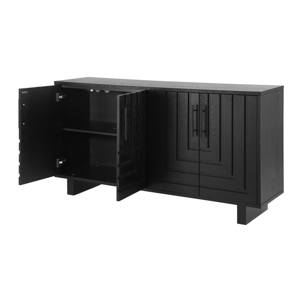 English Elm Christopher Knight Home® - Modern Sideboard 59" Black Storage Cabinet With 4 Doors, Metal Handles - Scandinavian Style Elegance N780P352310B