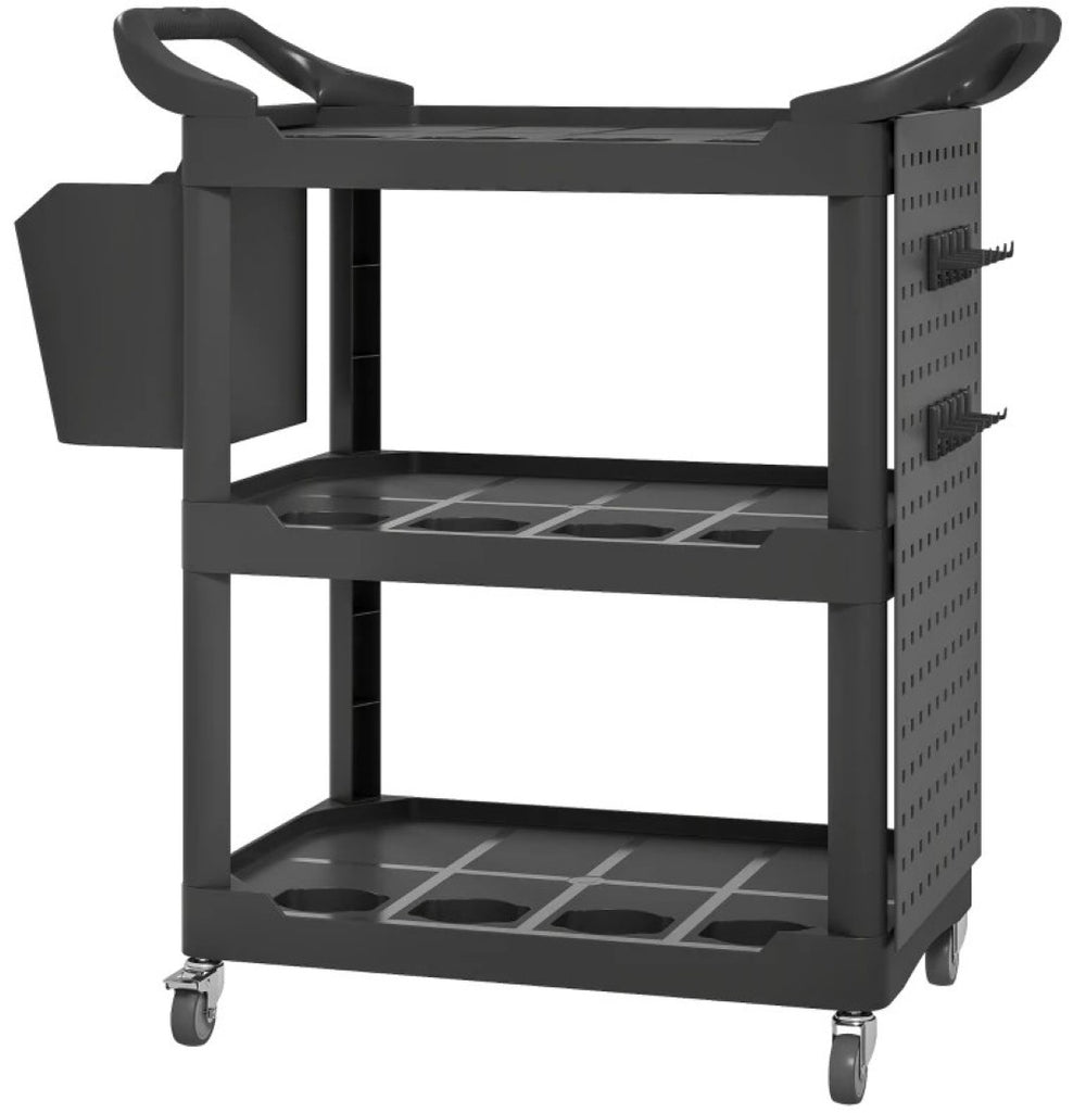 English Elm Capacity 3-tier Rolling Plastic Workshop Cart with Hooks Bucket and Locking Wheels T3971P412589