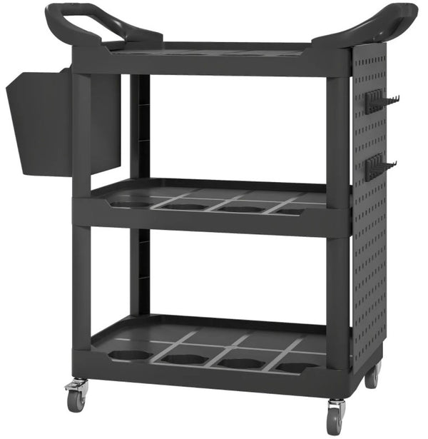 English Elm Capacity 3-tier Rolling Plastic Workshop Cart with Hooks Bucket and Locking Wheels T3971P412589