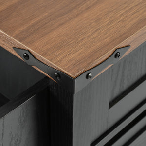 English Elm K&K 53.7" Farmhouse Kitchen Island with Drop Leaf, Sliding Barn Doors, Built-In Power & Wheels Black N707P170347B