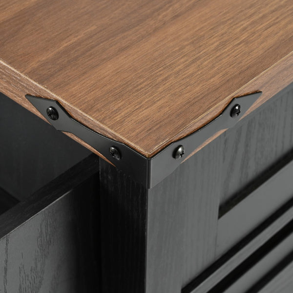 English Elm K&k Farmhouse Rolling Kitchen Island with Drop Leaf Power Outlets and Storage Cabinet Black N707S170347B