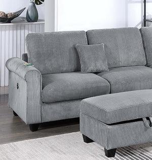 English Elm Contemporary Corduroy Sectional with Usb Charging Chaise and Lidded Storage Ottoman B011S02228