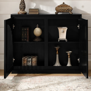 English Elm Mid Century Modern Fluted Sideboard Cabinet - Stylish Buffet With Storage & Outlet Holes For Any Space W1801P362151