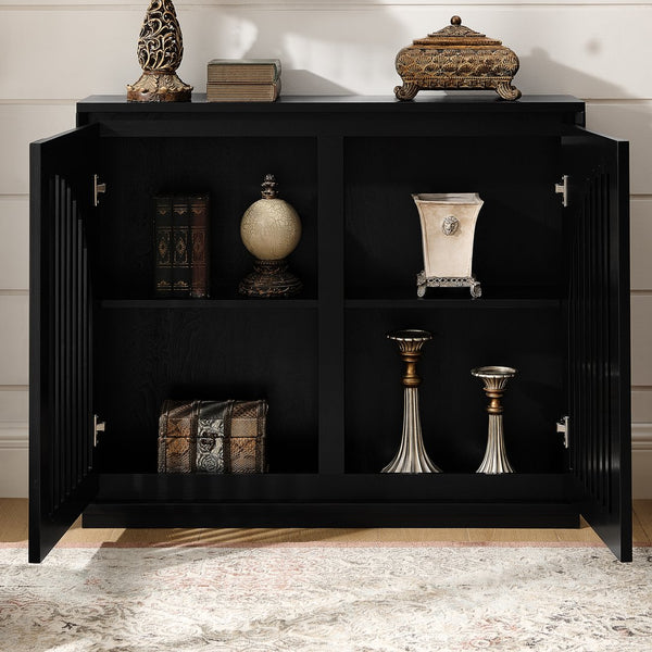 English Elm Mid Century Modern Fluted Sideboard Cabinet - Stylish Buffet With Storage & Outlet Holes For Any Space W1801P362151