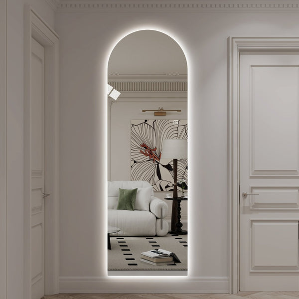 English Elm 65" Arch Full Length Wall Mirror with Dimmable Led Lighting for Bedroom or Entryway W2709P435584