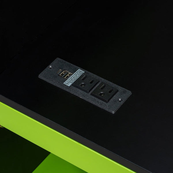 English Elm Full Size Loft Bed with Rgb Lighting Usb Charging Desk Wardrobe and Storage Shelves Green LT000387AAF
