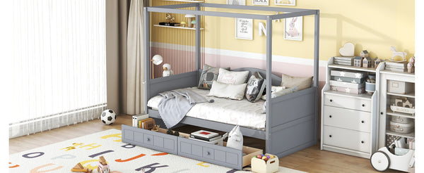 English Elm Twin Canopy Daybed with Pull Out Trundle Pinewood Frame for Kids or Guest Rooms N708P373435E