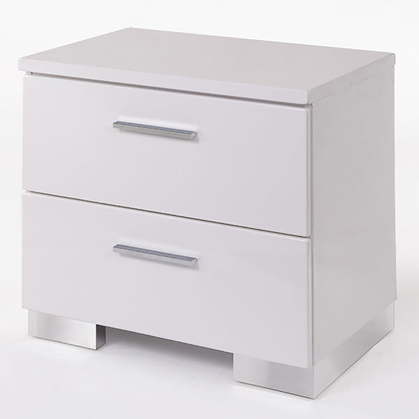 English Elm White White and Chrome 2-Drawer Nightstand with High Gloss Finish, Aluminum Handle, Smooth Glides B062P189237