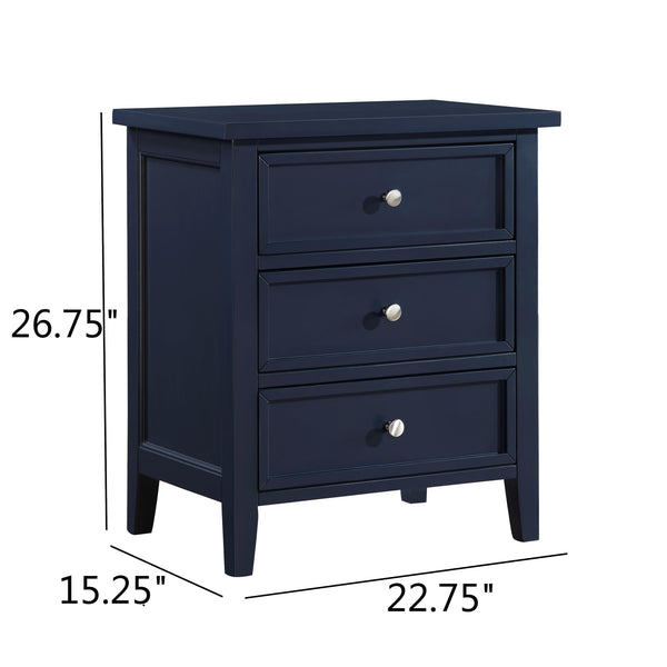 English Elm Luca 3-Drawer Nightstand with Dovetail Drawers and Metal Glides, Tapered Legs, No Assembly Required Dark Blue B050P376949