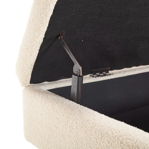 English Elm COOLMORE Teddy fabric storage bench with solid wood feet, hidden compartment for tidy bedroom organization Beige W1539P242728
