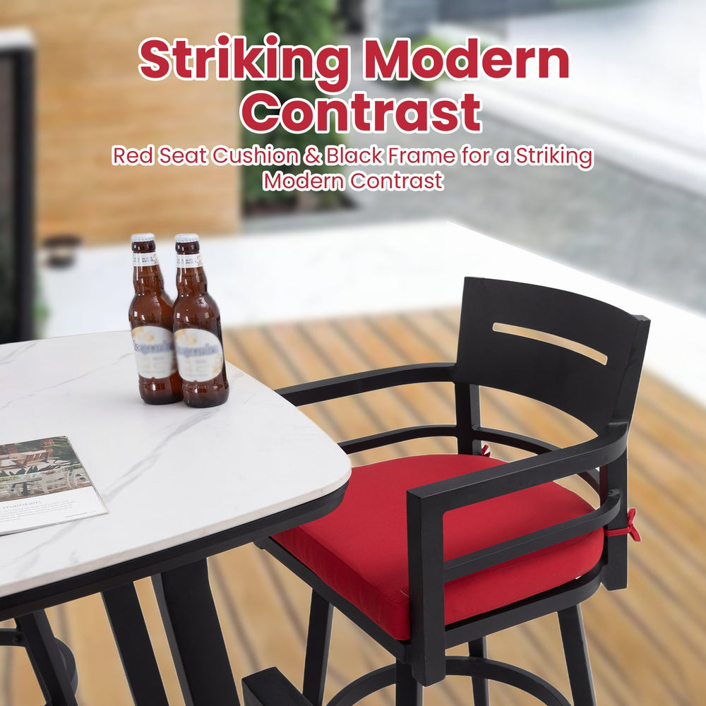 English Elm Modern 5Pc Outdoor Patio Bar Set With Marble-Inspired Table & Swivel Chairs For Stylish Comfort W1886S00035