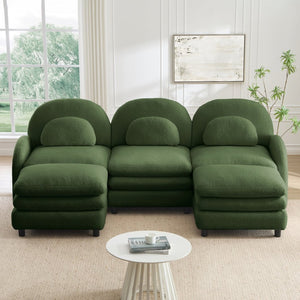 English Elm Teddy Fleece Modular Cloud Sofa Plush Three Seat Sectional with Movable Ottomans Green W5656S00086