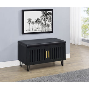 English Elm Astor Smoked Finish Entryway Bench with Drawer Open Shelving and Faux Leather Seat Black B062P440401