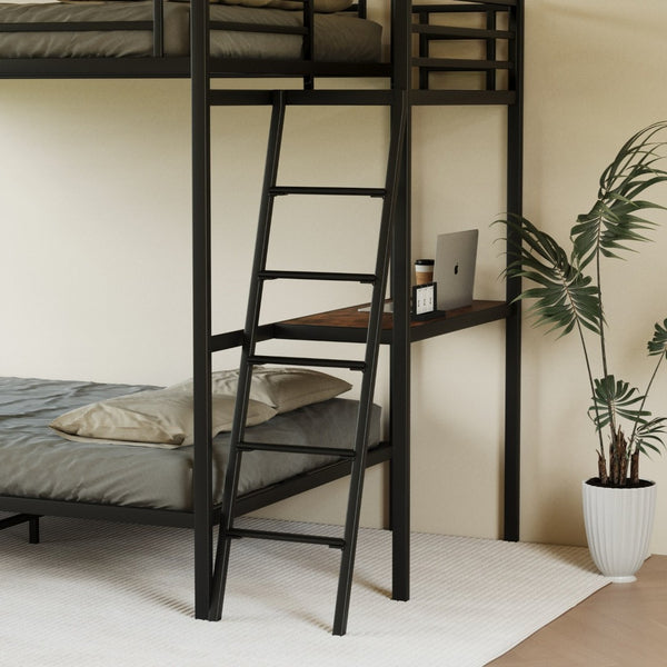 English Elm Black Full Size Loft Bed with Desk Led Lighting Charging Station and Storage Stairs Black W1671S00011