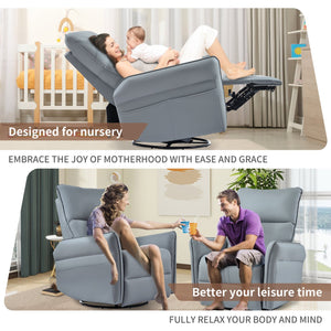 English Elm 360° Swivel Rocker Recliner Chair with Pull-Ring Recline, 360° Swivel, Rocking Comfort for Living Spaces Blue Gray W1028S00051