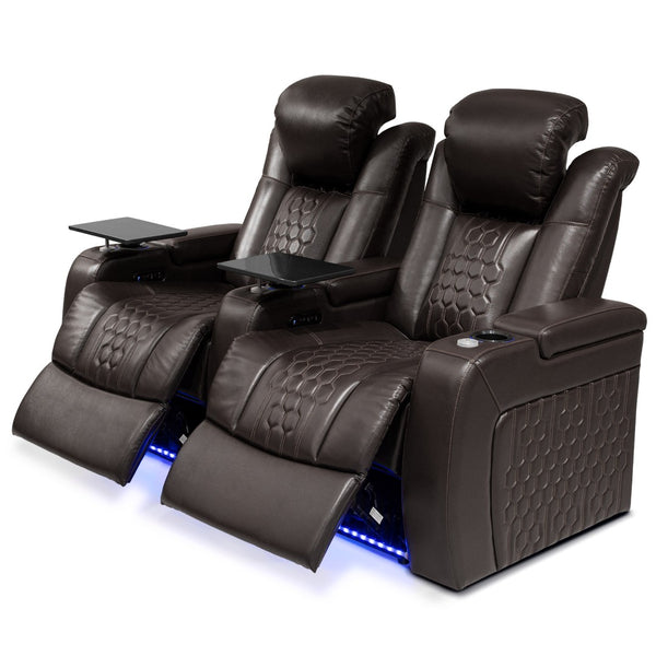 English Elm 68.9"power Recliner Set Top-grain Nappa Leather Rgb Led Home Theater Seating Coffee W3819S00100