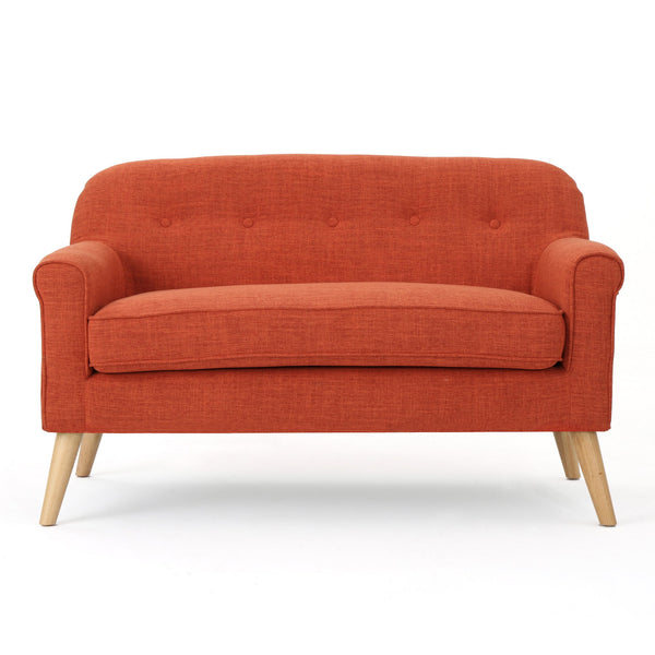 English Elm Christopher Knight Home® - LOVESEAT Elegant Two-Seater with Button-Tufting and Rolled Arms, 100% Polyester Fabric Comfort Orange 61035.00MORG