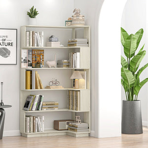 English Elm 90cm L-shaped Corner Bookcase Five Tier Mdf Open Shelving for Living Room Office W2899P444151