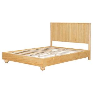 English Elm Christopher Knight Home® - Natural Queen Size Wood Bed Frame with Slatted Headboard, Rattan Breathable Design & Sturdy Metal Base N758Q640607N