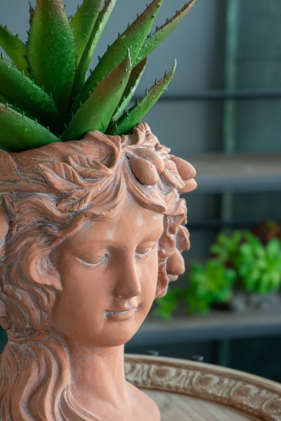 English Elm 8x9x11.5" Classical Head Bust Planter, Brown Cement Greek-Style Indoor Outdoor Vase for Flowers and Succulents W2078P201067