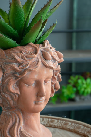 English Elm 8x9x11.5" Classical Head Bust Planter, Brown Cement Greek-Style Indoor Outdoor Vase for Flowers and Succulents W2078P201067