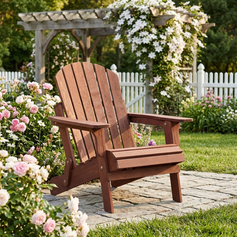 English Elm Oversize Hemlock Wood Folding Adirondack Chair Foldable Patio Seat for Outdoor Decks D720094424