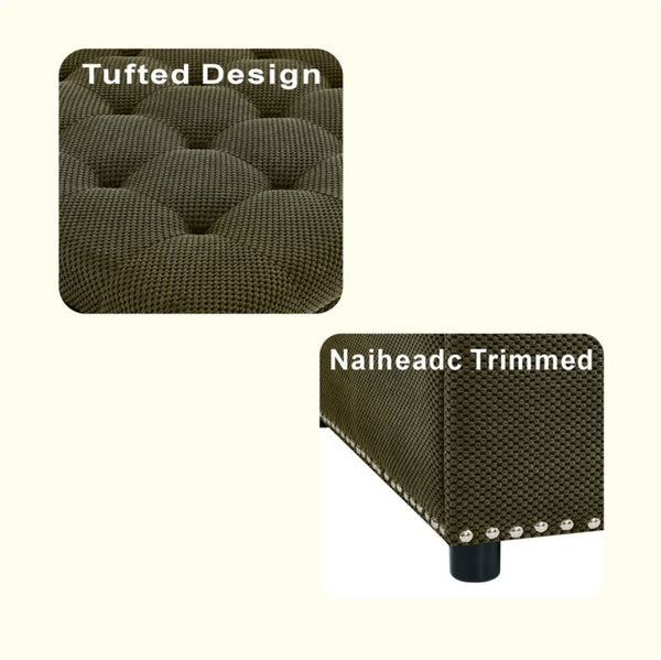 English Elm Storage Ottoman Tufted Nailhead Trim Lift Top Footstool for Living Room or Bedroom Coffee W5568P447091