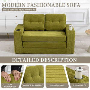 English Elm Convertible Floor Sofa Bed with Memory Foam and Ribbed Corduroy for Small Spaces Olive W395P438030