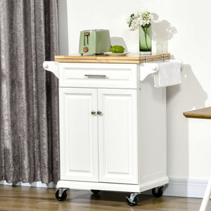 English Elm Homcom Versatile Rolling Kitchen Island With Drop Leaf, Storage Drawer, Towel Racks & Natural Wood Top W2225P200613