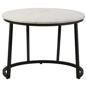 English Elm Wilmington Genuine Marble Top Round Coffee Table with Geometric Matte Black Iron Base B062P447842